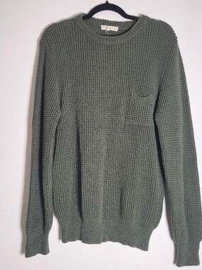 Far Afield Men Green Waffle Knit 100% Cotton British Design Sweater sz 2/Medium
